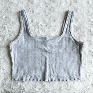 Offline by Aerie Top Womens Small Gray OG Groove Crop Ribbed Lettuce Hem Ruffle